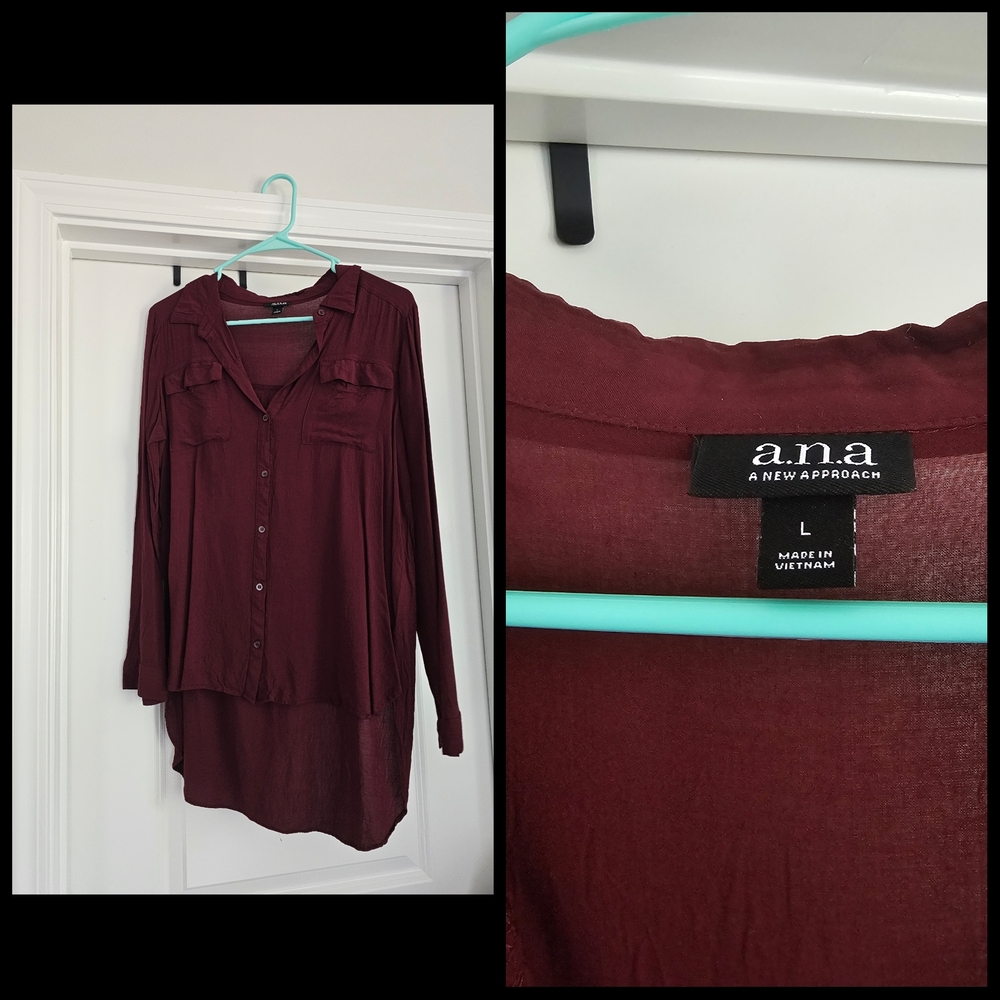 a.n.a Deep Red Long Sleeve Blouse